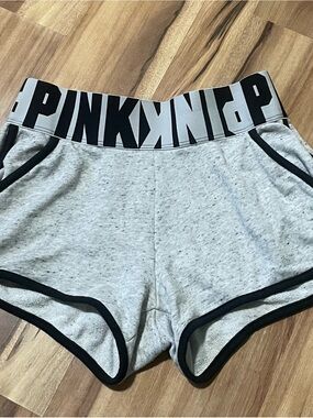 VS PINK Gray Heather Booty Shorts Black Trim Athletic Lounge Sz S